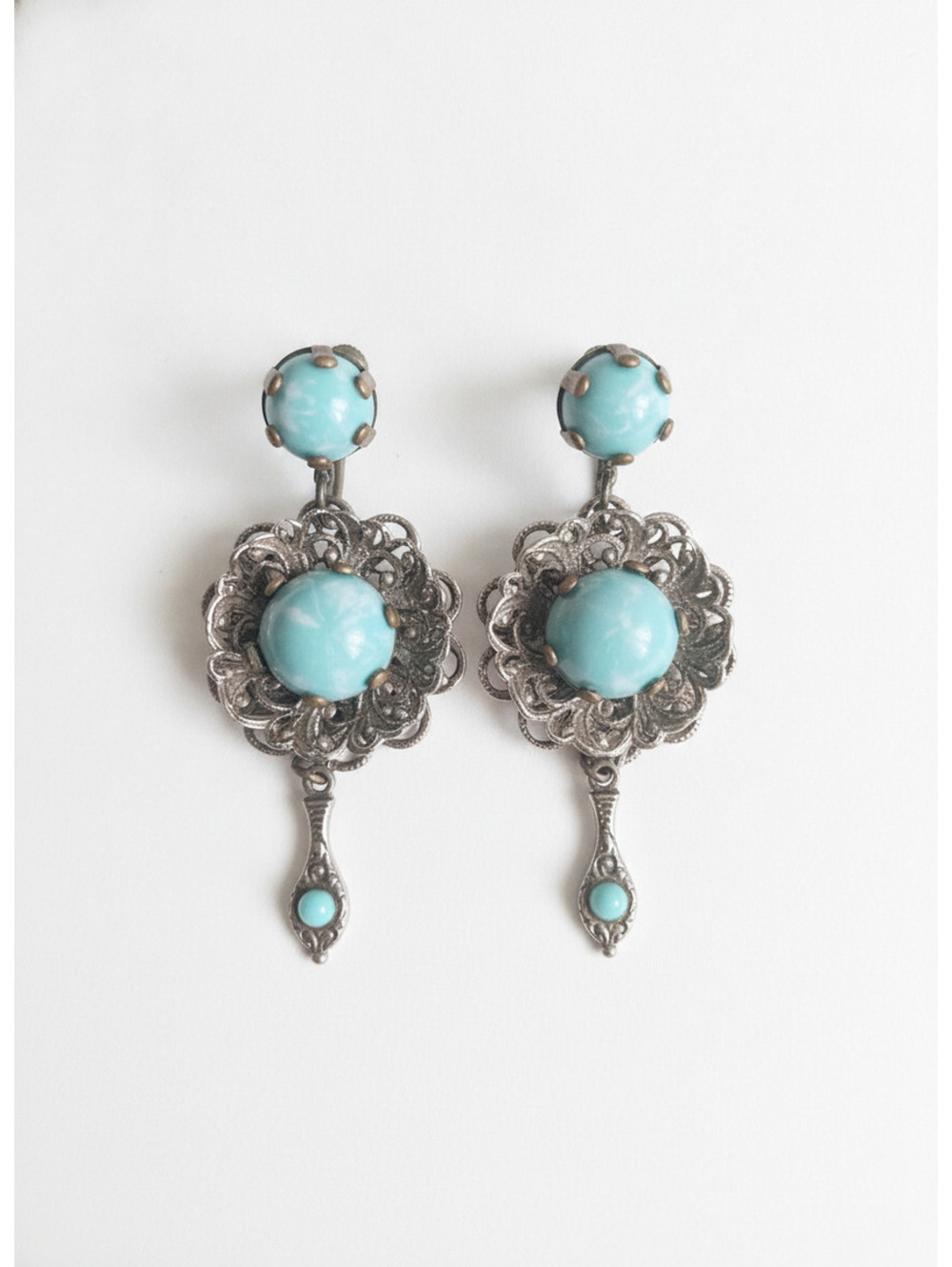 Vintage turquoise Dangle Screw Back vintage Earrings filigree western cowgirl
